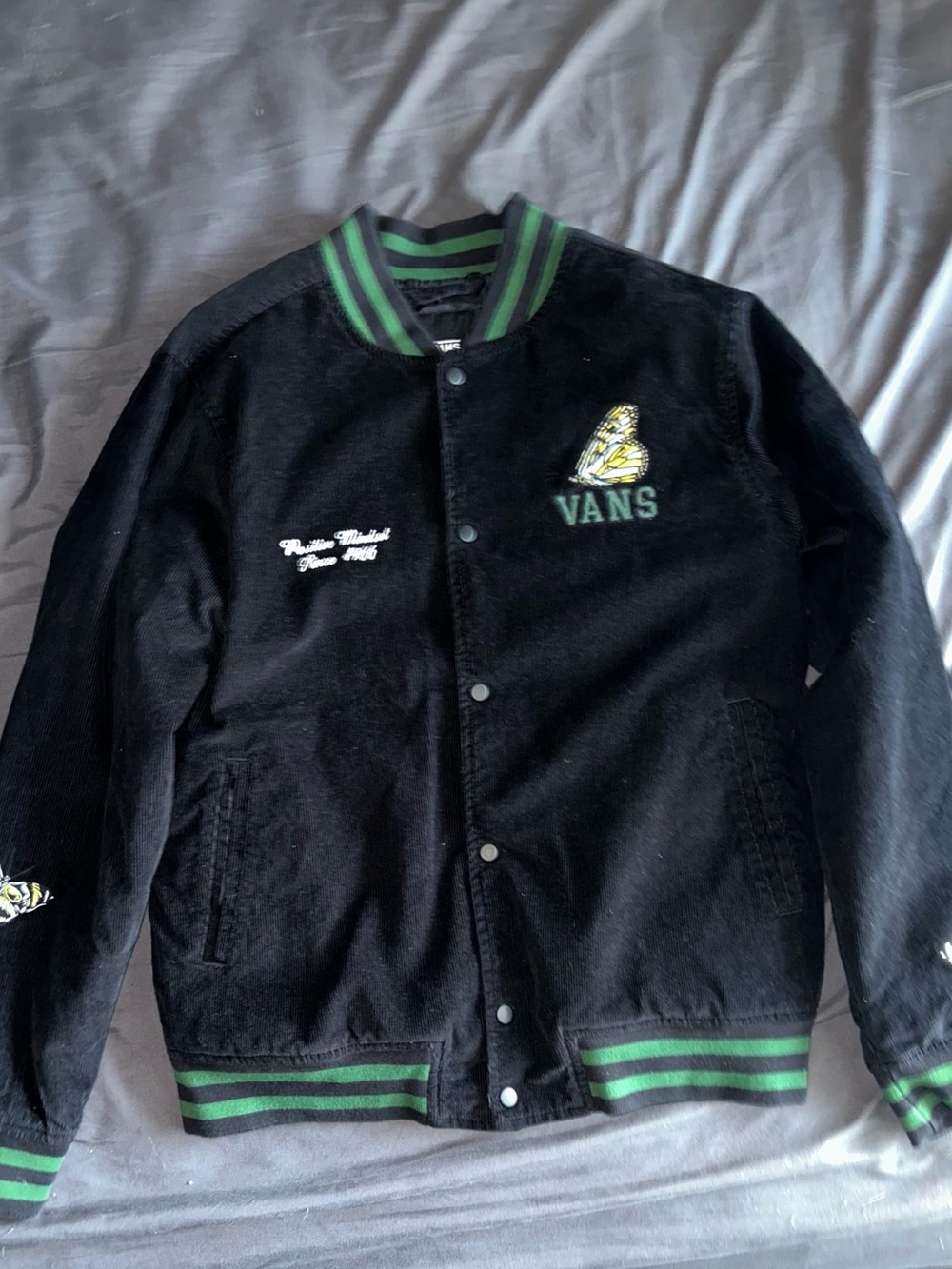 Vans Black Corduroy Bomber Jacket with Green Trim